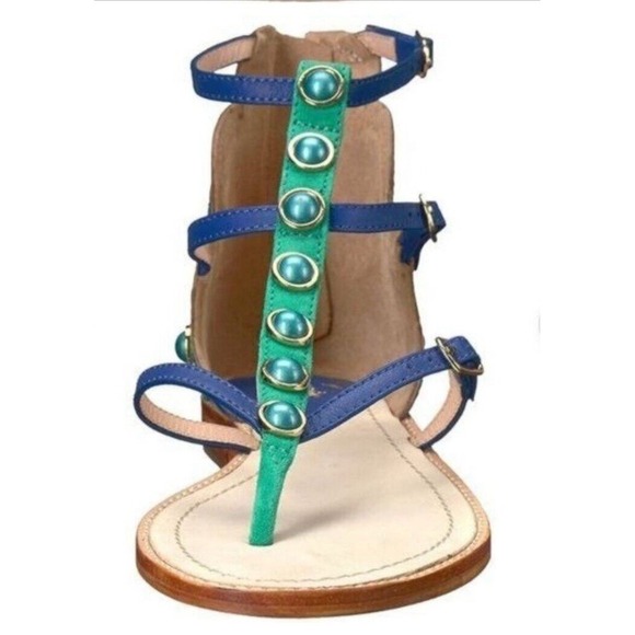 Kate Spade PEACOCK Soto Emerald Napa Leather Sandal Size 7.5 M NIB Gorgeous - Picture 3 of 13